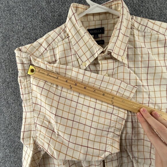 Viyella Brown Yellow 16 Check Button-Down Wool Cotton Short Sleeve Shirt Men - Picture 12 of 13